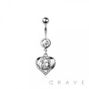 316L SURGICAL STEEL MULTI CZ HEART WITH BEZEL CENTER DANGLE BELLY BUTTON NAVEL RING 